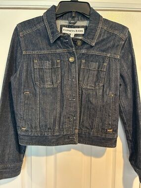 Express Dark Blue Denim Cropped Jacket